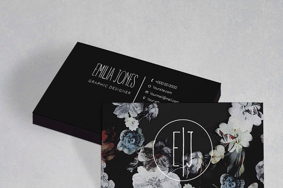 Black Floral business card template, a Resume Template by MH Design Template (Photo 3 of 4)