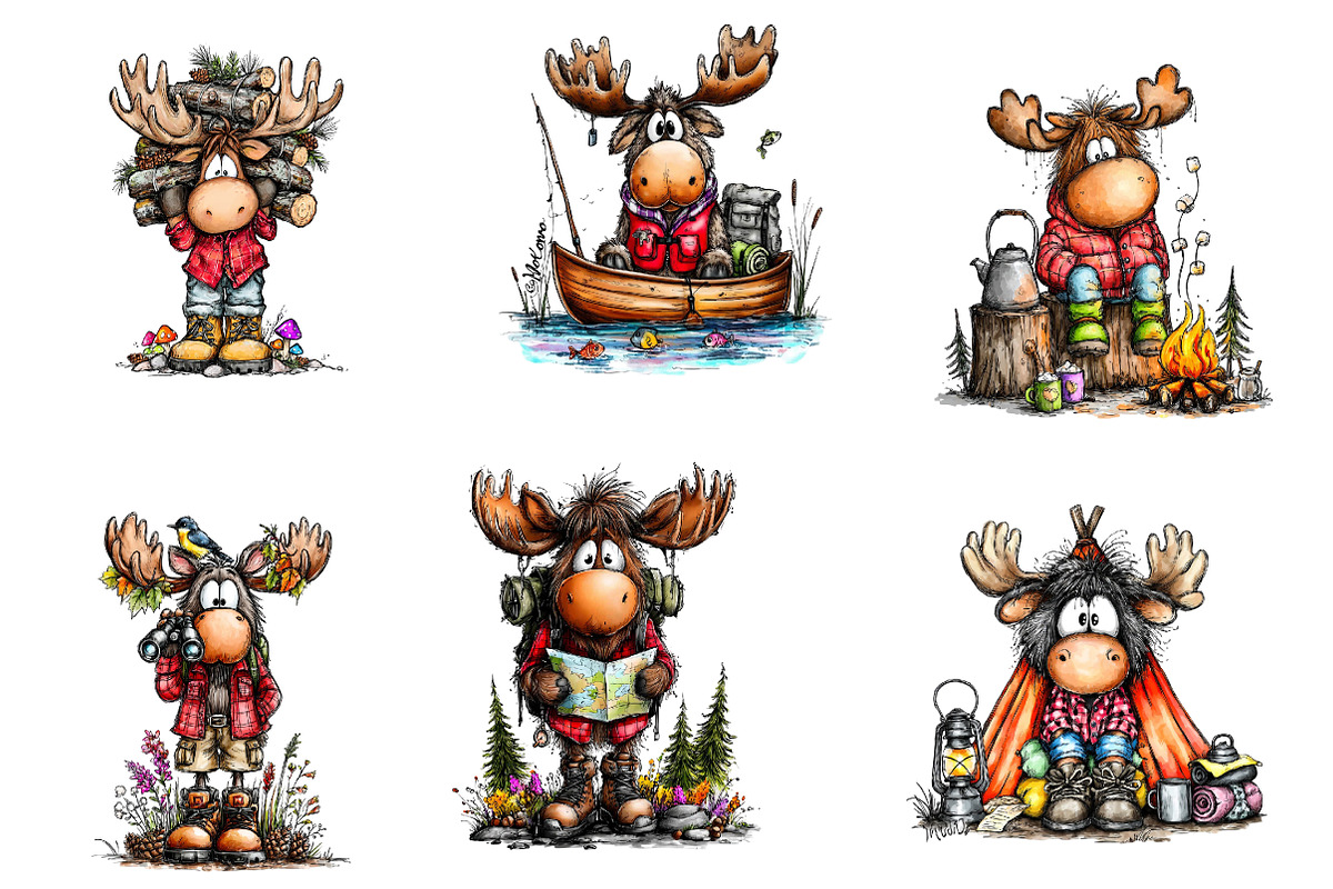 Camping Moose Clipart Bundle, a Seasonal Illustration by CreationArt (Photo 5 of 7)
