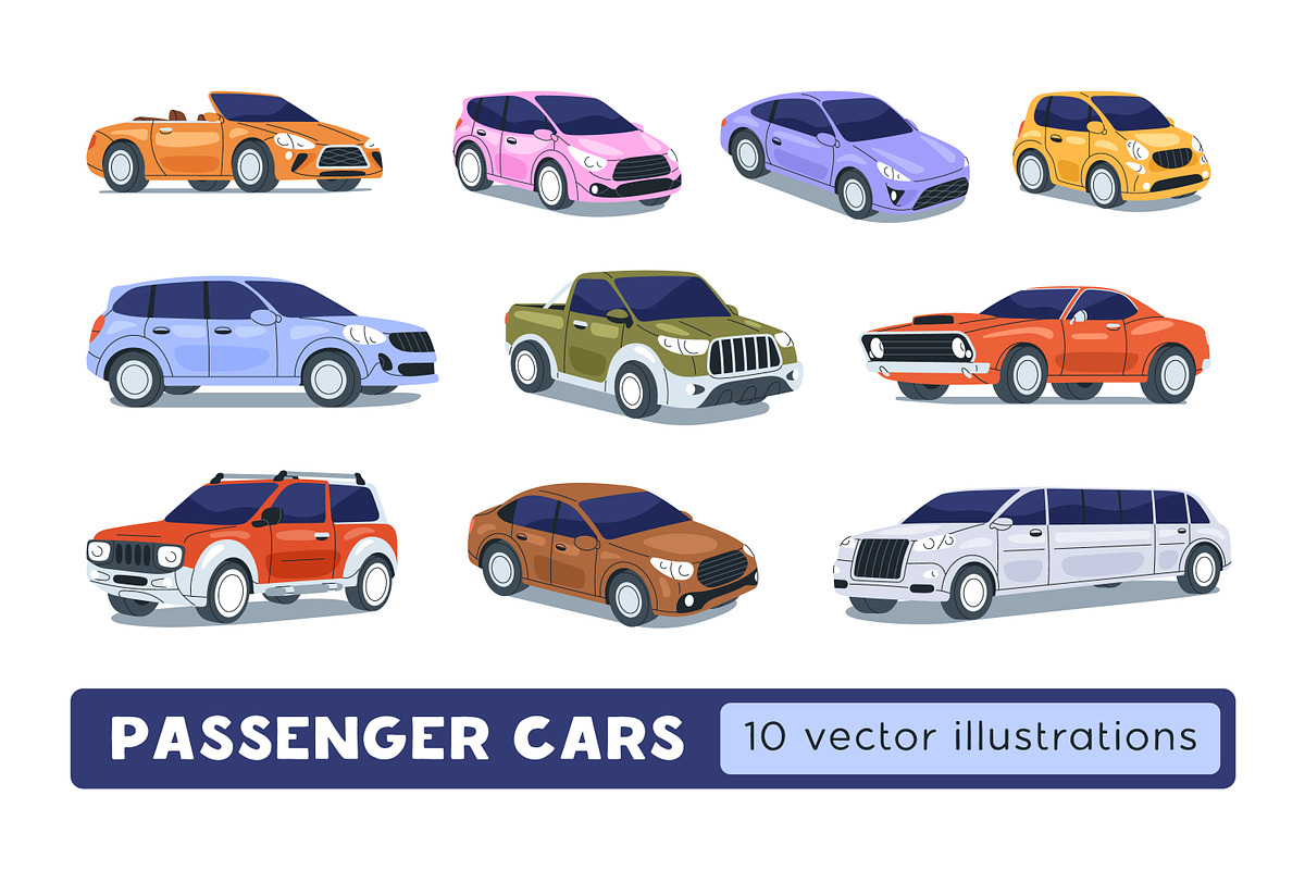 Auto vehicles, passenger cars set, a Transportation Illustration by Good Studio (Photo 1 of 11)