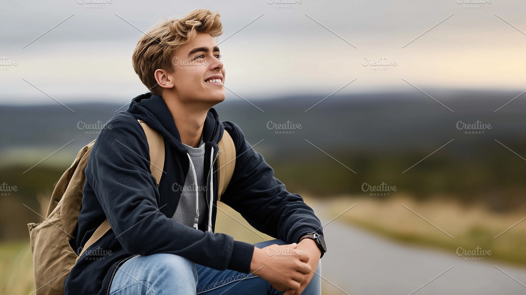 Smiling young man with a backpack, a Person Photo by MistyDay