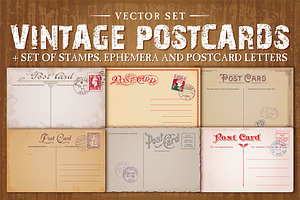 Vintage Postcards Vector Set