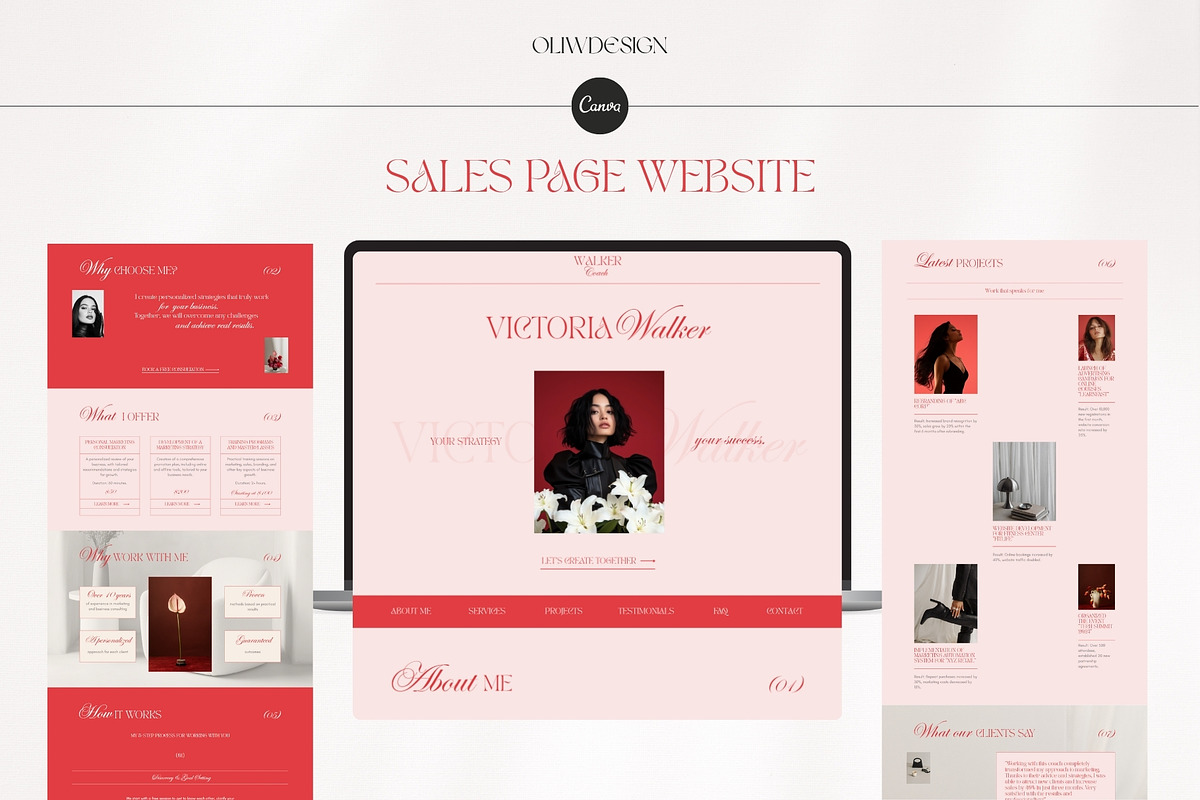 Red website for coach Canva template, a Websites & App Template by OliaMuseDesign (Photo 1 of 5)