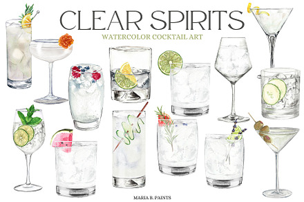 Cocktail Clipart Vodka Gin Drinks, a Food Illustration by Maria B. Paints