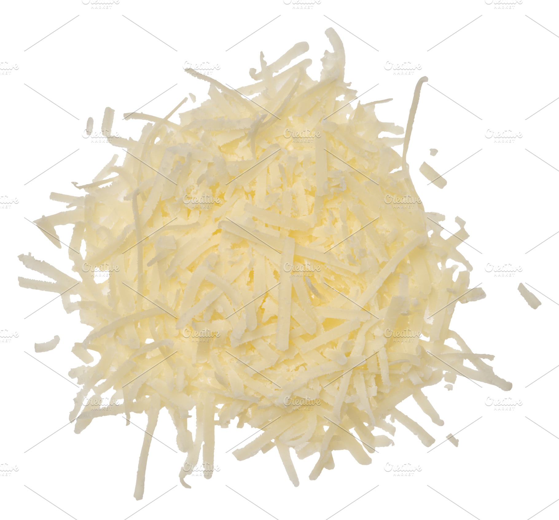 A handful of grated light-colored hard cheese piled up on an iso, a Food & Drink Photo by ndanko