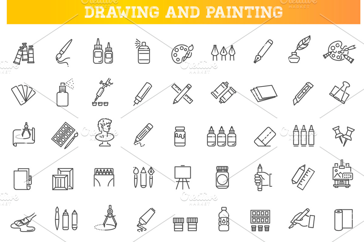 Paint art tools. Vector icons, an Outline Icon by Tettygreen (Photo 1 of 2)