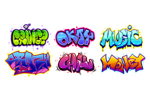 Graffiti text collection in cartoon, an Illustration by art PVP - market