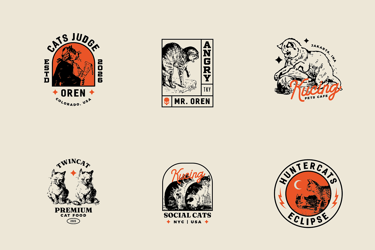 Vintage Cat Badges, a Branding & Logo Template by ehaezer (Photo 3 of 5)