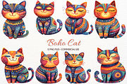Boho Cat Clipart Folk Kitten PNG, an Animal Illustration by SugarCloudStudioArt (Thumbnail 1 of 4)