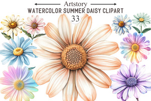 Watercolor Summer Daisy Clipart, an Illustration by designcity5