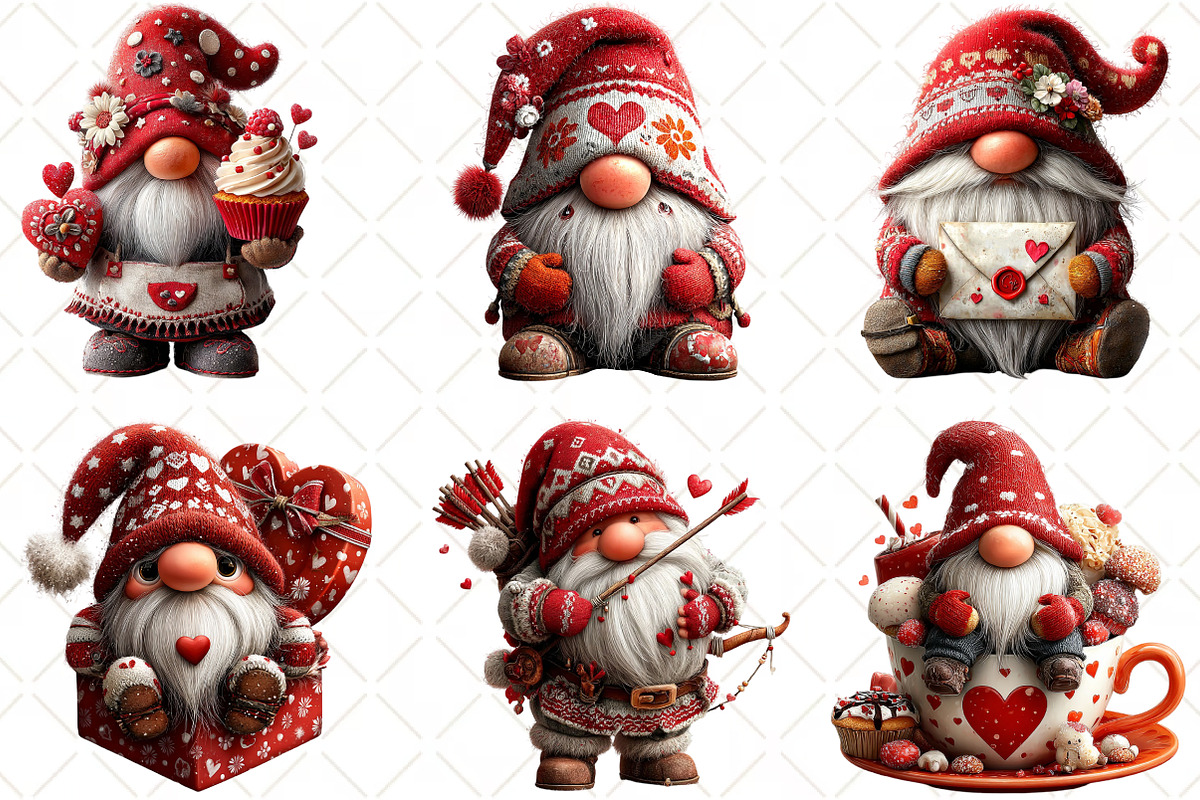 Whimsical Valentines Gnome Clipart, an Illustration by Black Bird Studio (Photo 4 of 6)