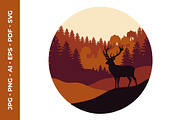 Deer Silhouette and Autumn Scenery, a Decorative Illustration by nandinigraphics (Thumbnail 1 of 3)