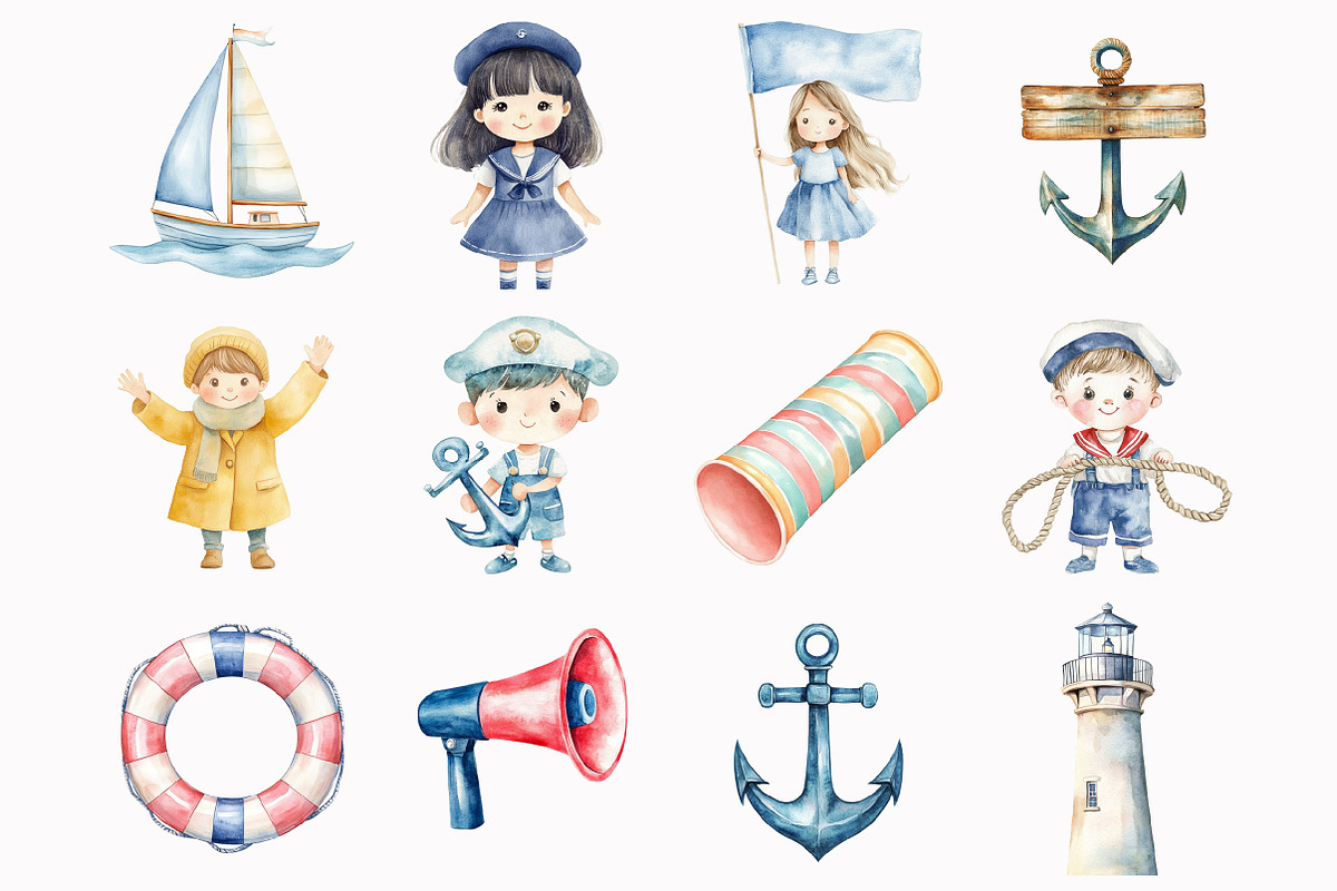 Watercolor Nautical Clipart, an Illustration by Design Market (Photo 3 of 4)