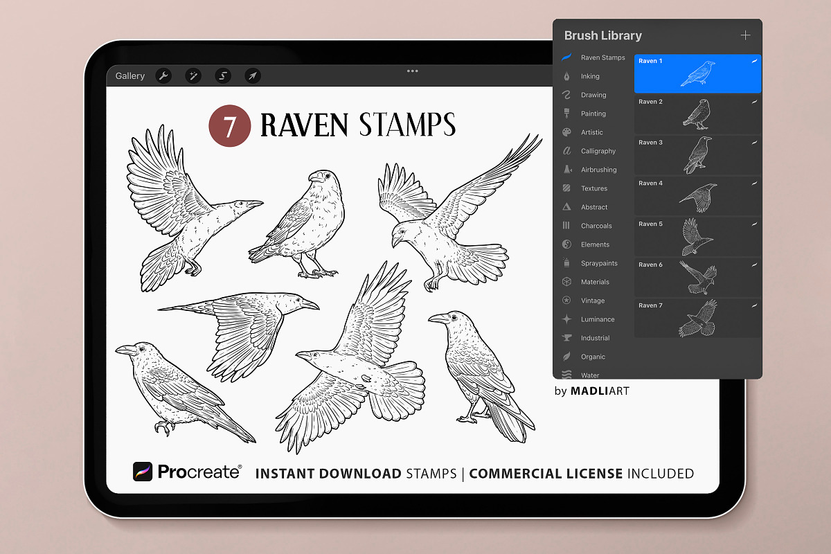 Raven Bird Procreate Brush Stamps, a Shape Add-On by MadliArt (Photo 2 of 5)