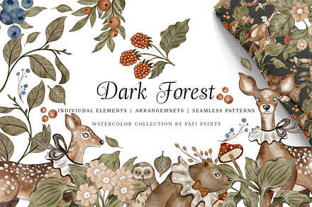Watercolor Dark Forest Nursery Set, an Animal Illustration by Pati Paints