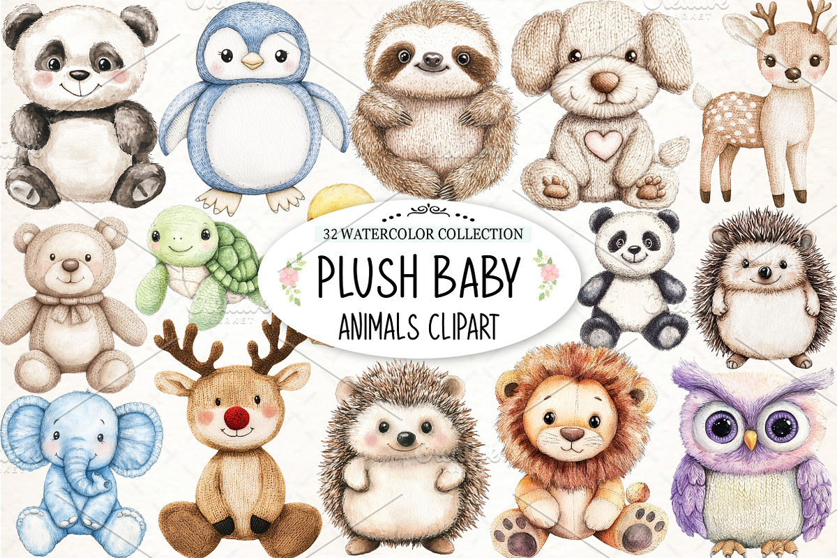 Vintage Knitted Plush Baby Animals, an Illustration by Watercolor design (Photo 1 of 4)