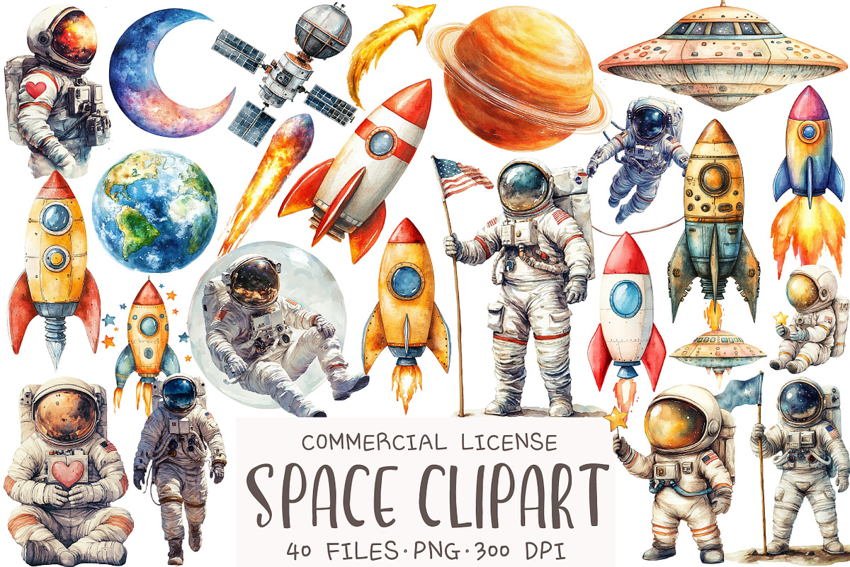 Space Watercolor Clipart, an Illustration by OK Design (Photo 1 of 5)