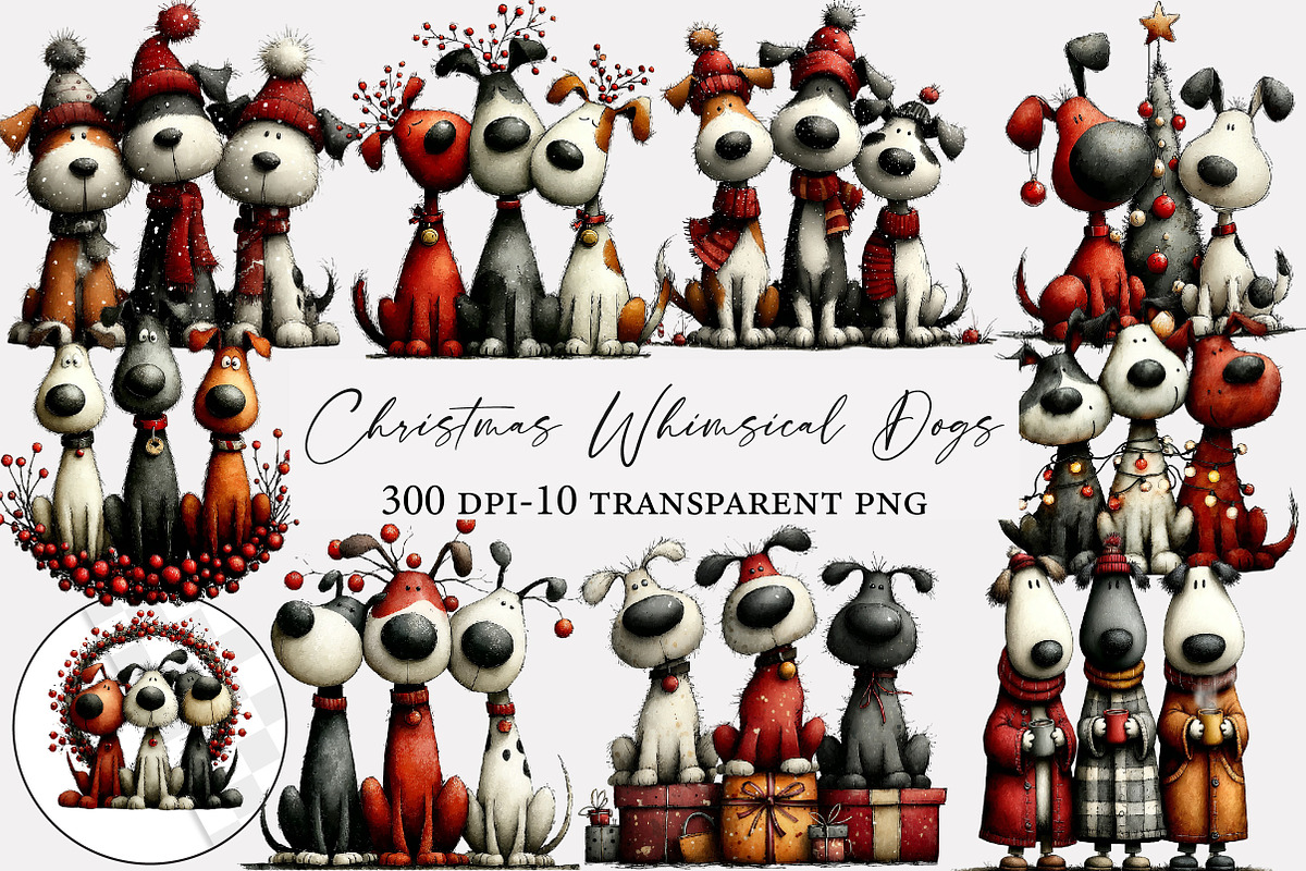 Christmas Whimsical Dogs  Clipart, an Illustration by Designworld (Photo 1 of 4)