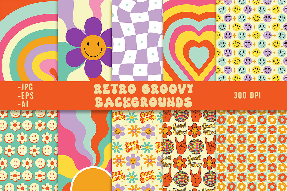 Retro Groovy Backgrounds, a Background Graphic by Cool Worker (Photo 1 of 7)