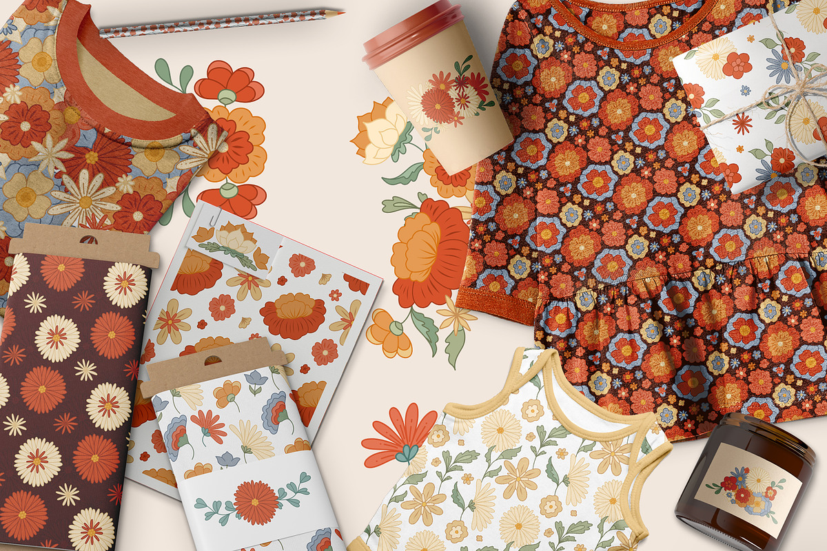 Retro flower mood patterns set, a Pattern Graphic by Veleri (Photo 2 of 9)
