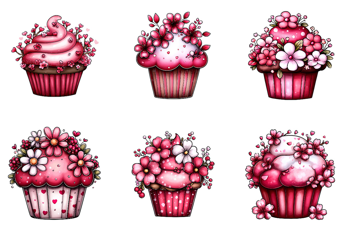 Whimsical Spring Cupcake Clipart, an Illustration by CreationArt (Photo 3 of 7)