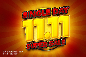 11.11 Sale 3D Editable Psd Text, a Layer Style Add-On by Md Jahidul99