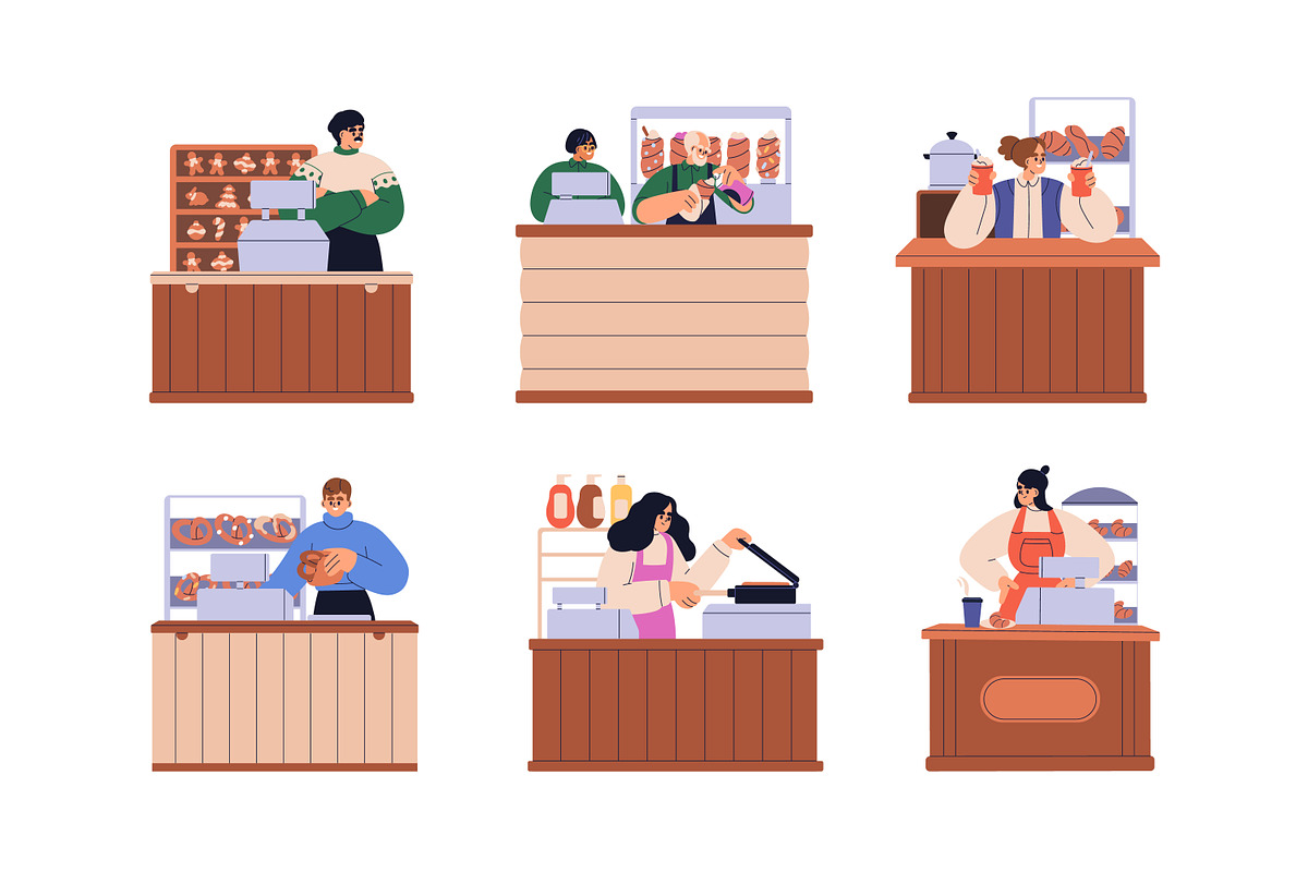 Street food stalls with vendors set, a Food Illustration by Good Studio (Photo 2 of 3)