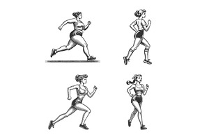 women jogging and running engraving, a Sport Illustration by AlexArt