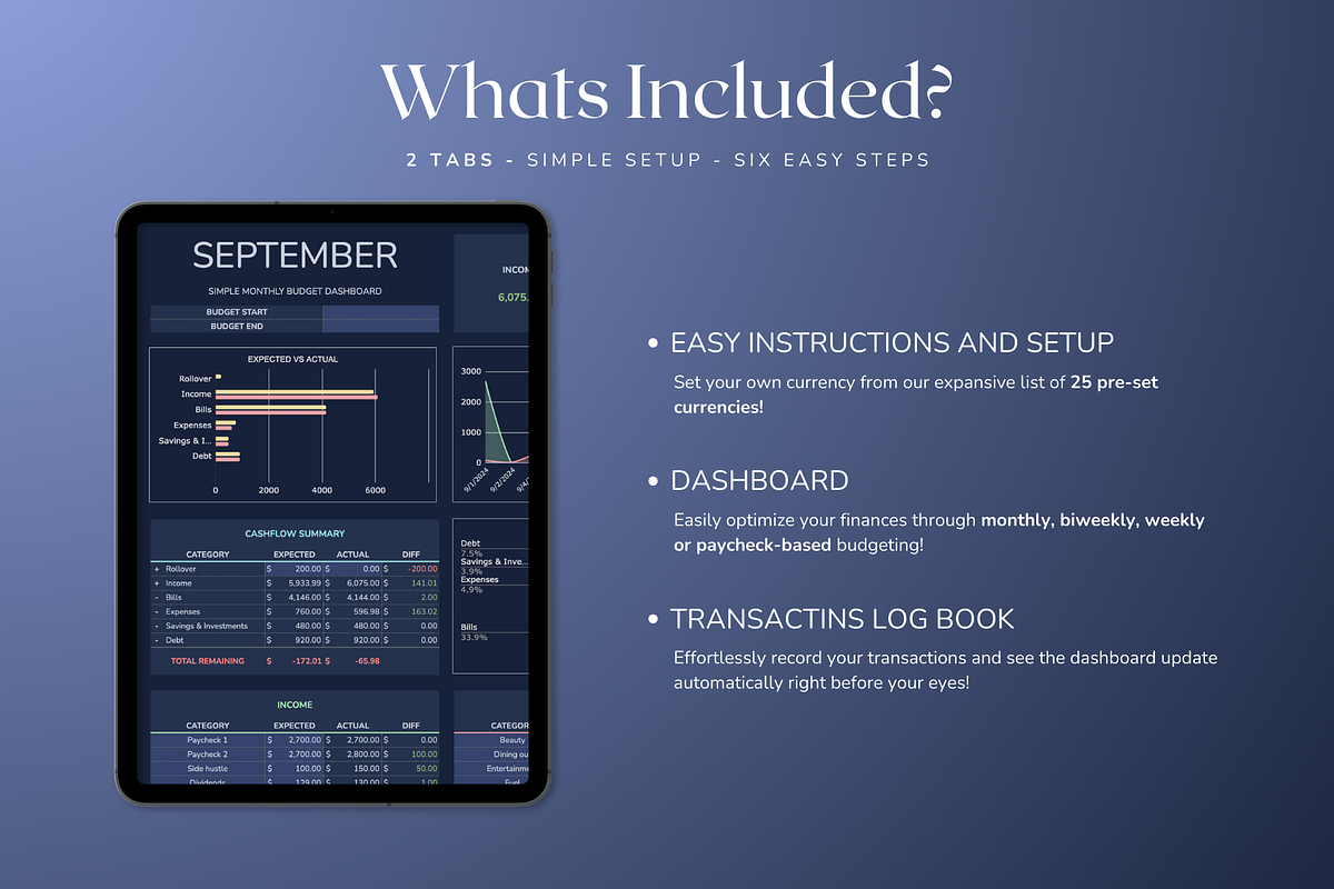 Simple Monthly Budget - Darkmode, a Templates & Theme by The Creative Plans co (Photo 5 of 10)
