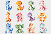 Watercolor Dinosaur Clipart, a Seasonal Illustration by Design Market (Thumbnail 2 of 5)