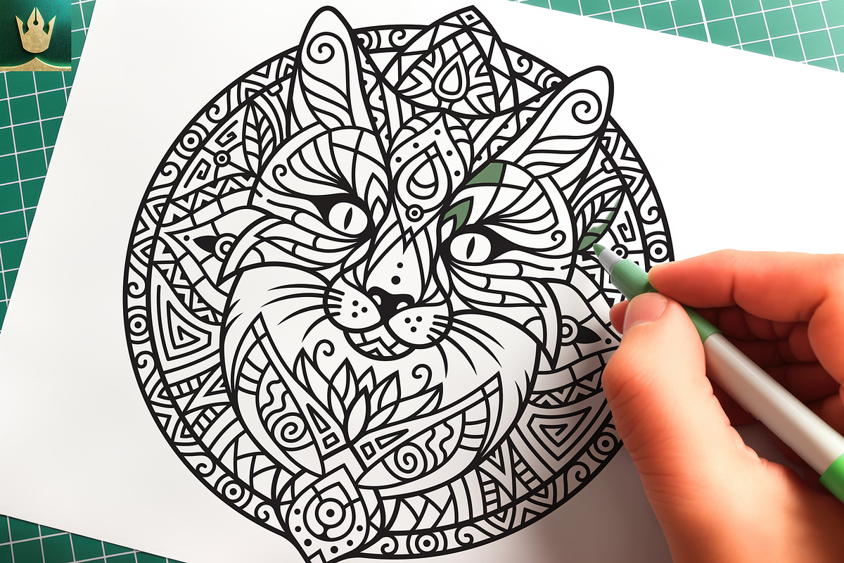 Mandala V2 | Boho Cat Vector Art, an Illustration by pixaroma (Photo 4 of 10)