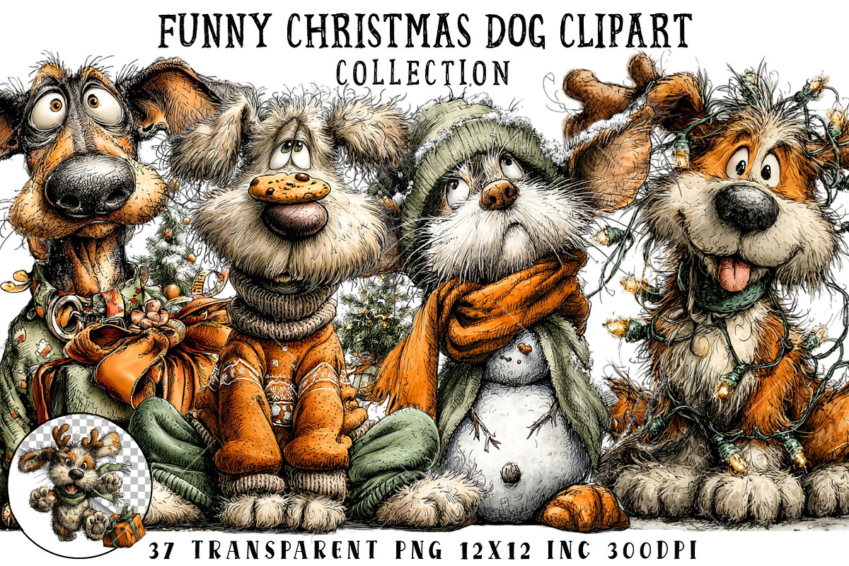 Funny Christmas Dog Clipart, an Illustration by OK Design (Photo 1 of 6)