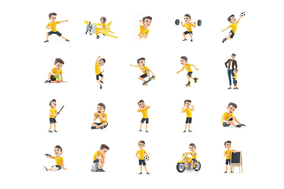 Cartoon Boy – Set of 50 Poses, a Person Illustration by 3DMask (Photo 4 of 6)