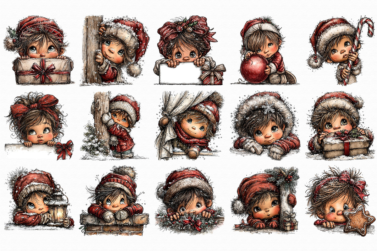 Retro Christmas Peeking Boy PNG, an Illustration by Libby Wishes (Photo 2 of 6)
