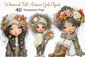 Whimsical Fall Autumn Girls Clipart, a Seasonal Illustration by Craft Nest