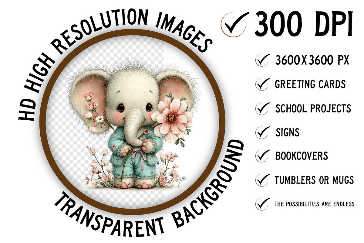 Baby Elephant in Spring Clipart Png, an Illustration by Craft Nest (Photo 2 of 11)