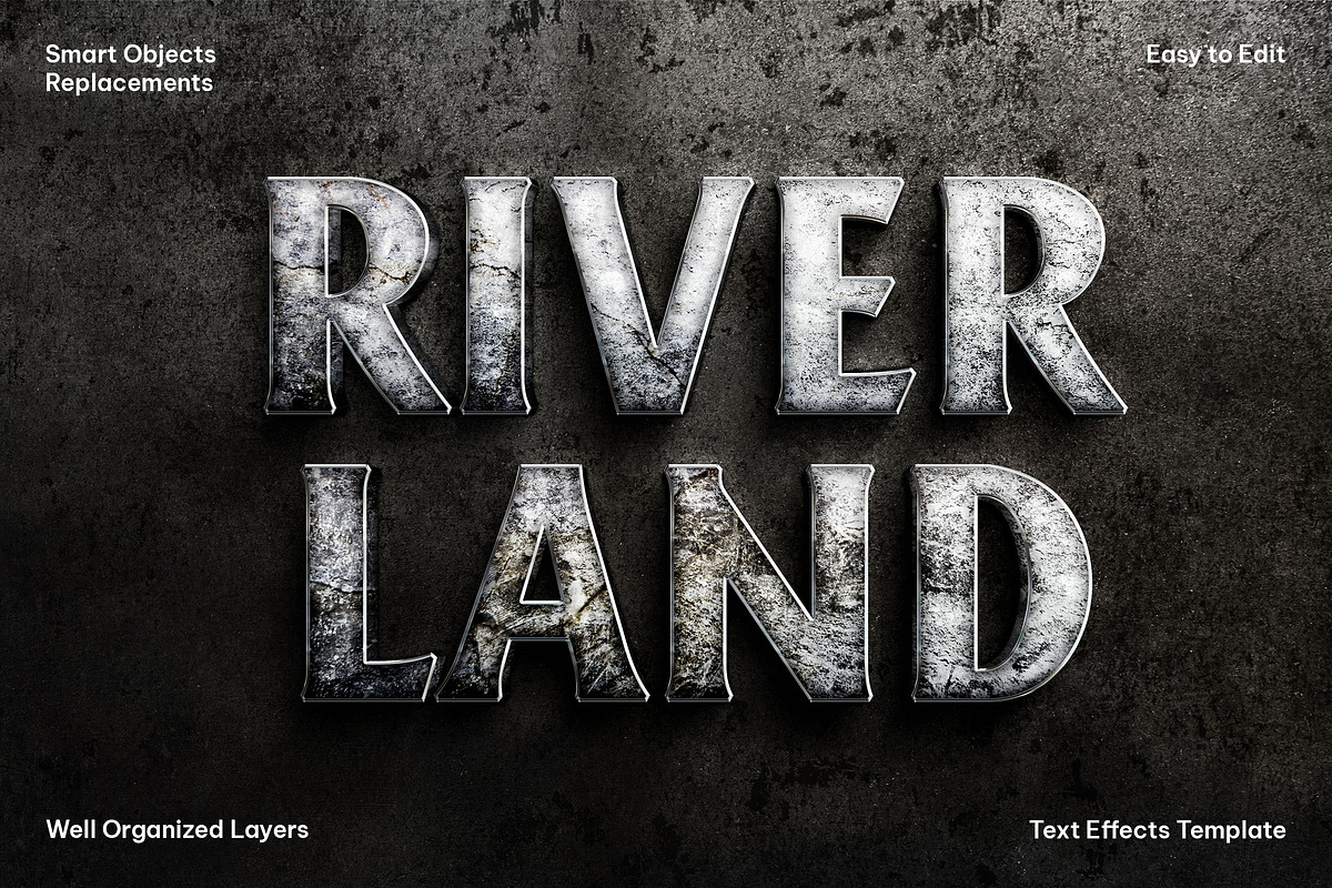 River Land Text Effect, a Layer Style Add-On by dokudokunomi (Photo 1 of 4)