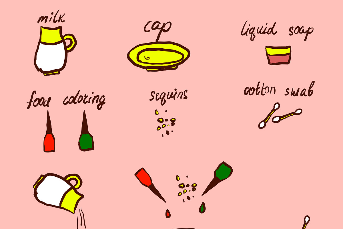 №24 Experiment food coloring milk, an Education Illustration by Rasveta