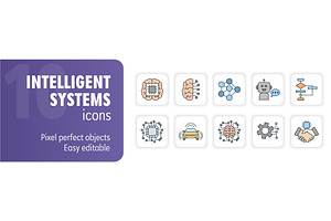 Set of 10 intelligent systems filled, a Technology Illustration by Aimagenarium@gmail.com