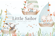 LITTLE SAILOR watercolor set, an Animal Illustration by erasovas (Thumbnail 1 of 12)