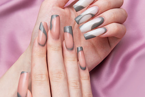 Woman hands showing elegant long manicure nail art, a Beauty & Fashion Photo by Olena Rudo