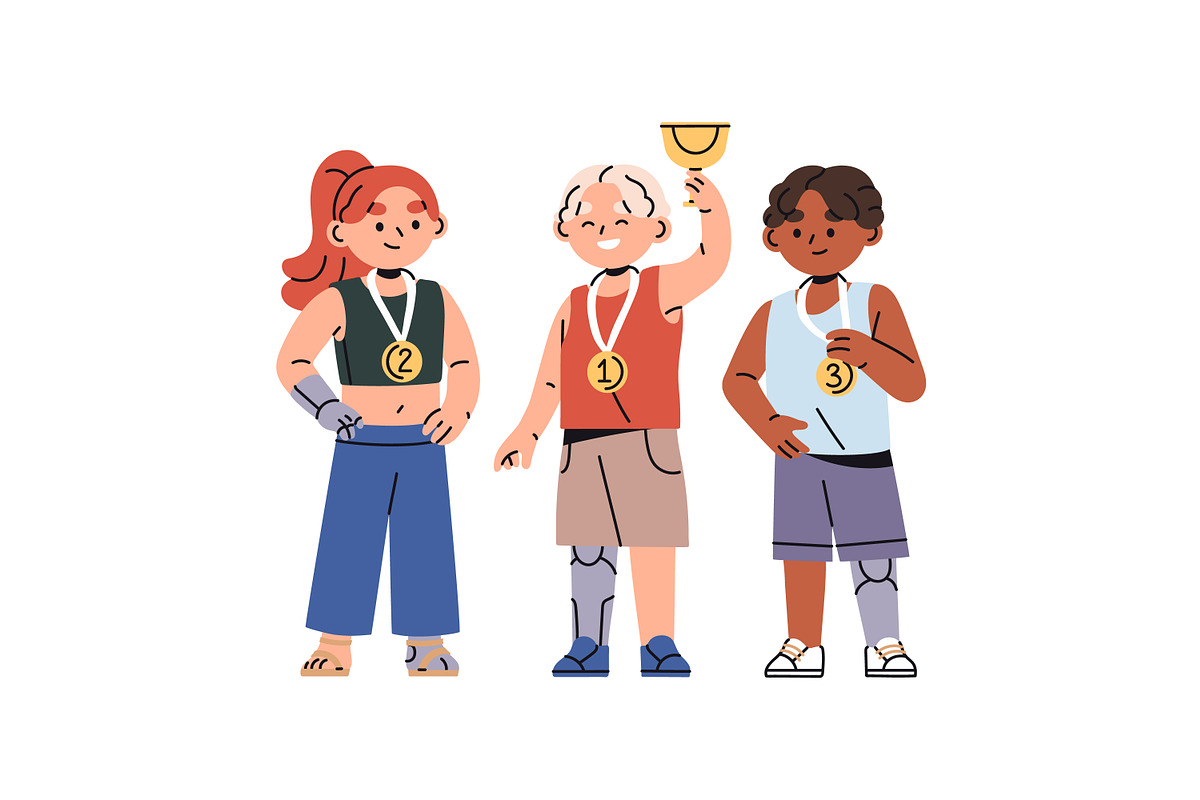 Kids celebrating win on pedestal set, a Person Illustration by PaperTrident (Photo 5 of 5)
