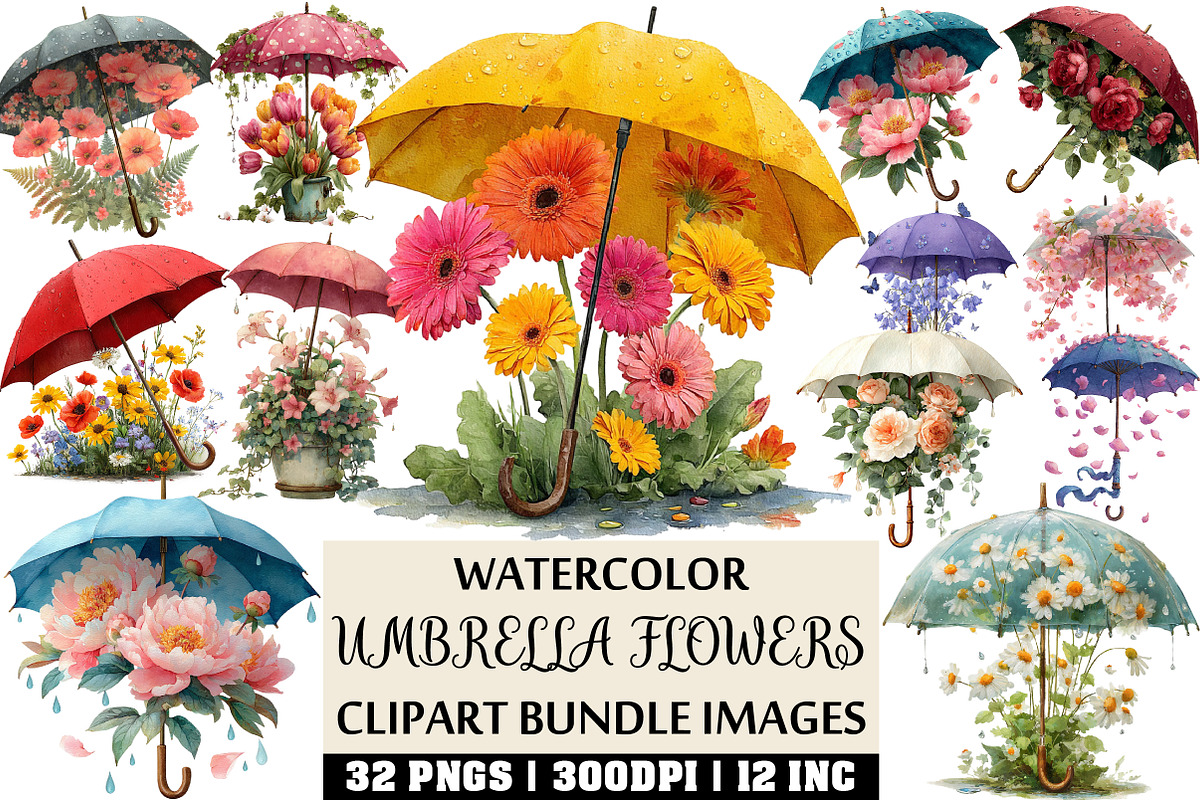 Umbrella Flowers Clip Arts, an Illustration by Craft Nest (Photo 1 of 4)