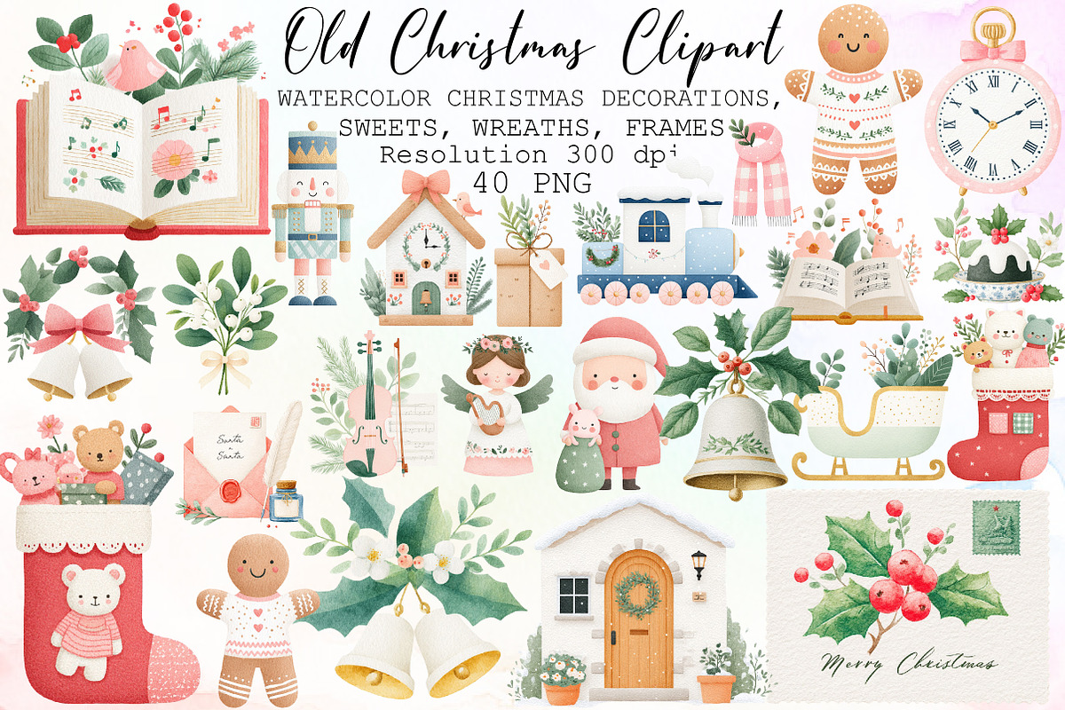 Vintage Old Christmas Clipart Bundle, an Illustration by Sublimation Artist (Photo 1 of 6)