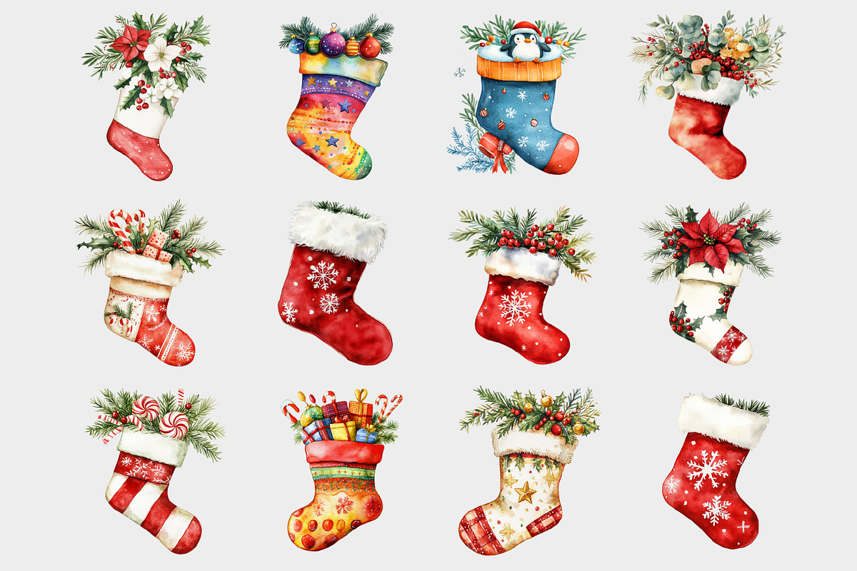 Watercolor Christmas Stockings Clipa, a Seasonal Illustration by Design Market (Photo 3 of 5)