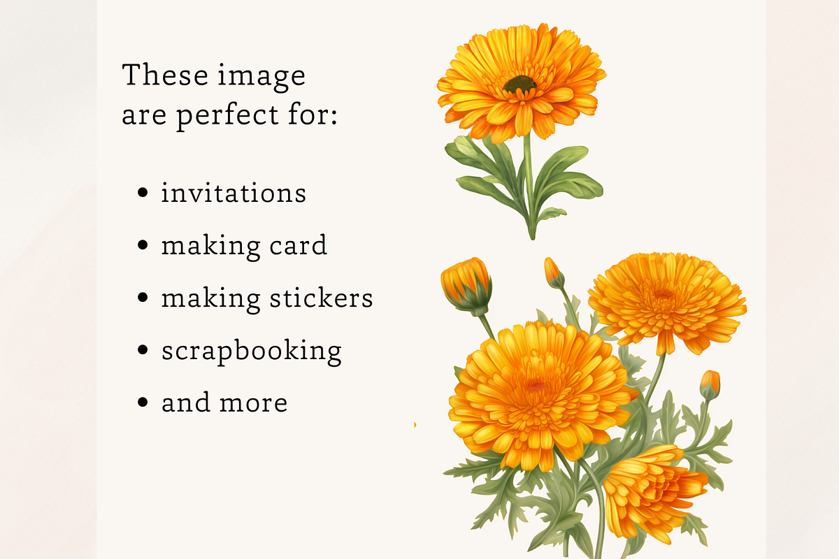 Watercolor Calendula flowers, a Decorative Illustration by TimCanvaTemplate (Photo 3 of 5)