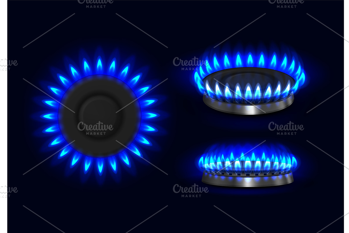 Gas stove realistic burner with blue, an Object Illustration by Frogella