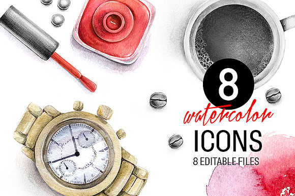 Set Of Watercolor Icons
