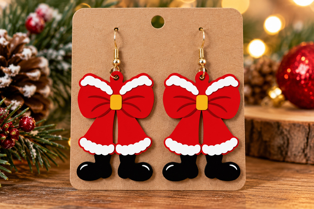 Christmas Gnome Earrings Laser Cut, a Seasonal Illustration by Canvas Craft (Photo 4 of 4)