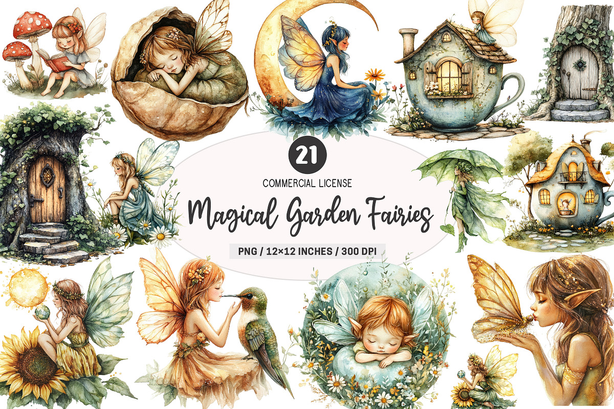 Magical Garden Fairies Clipart, an Illustration by SinaCreation (Photo 1 of 5)