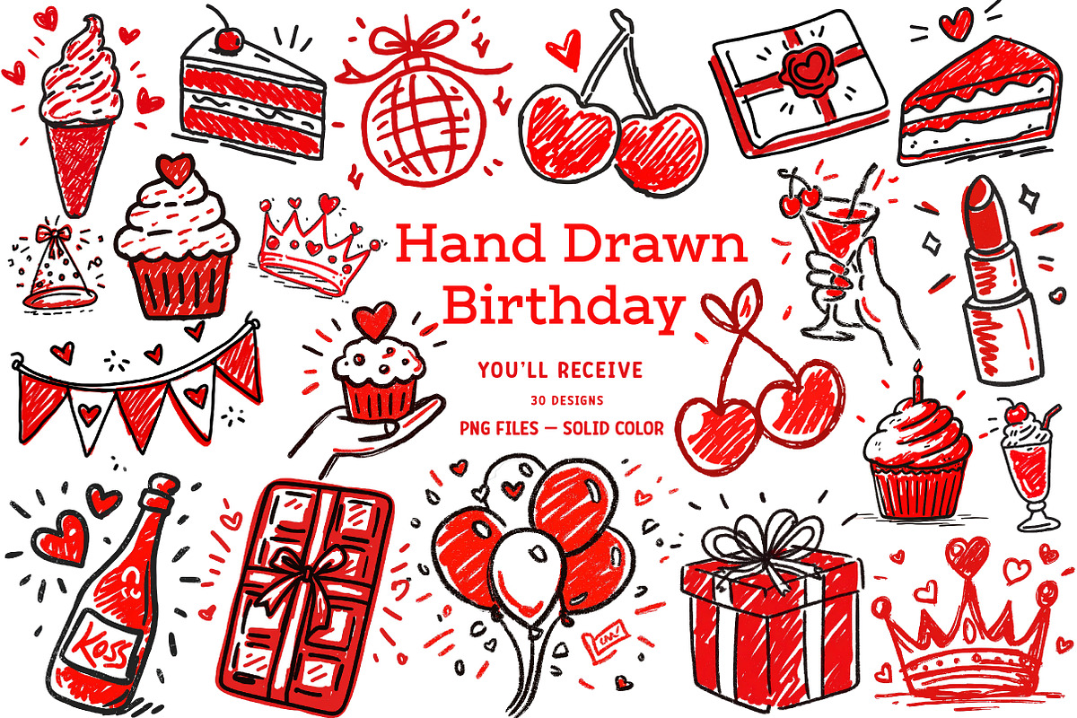 Hand drawn birthday Png, an Illustration by CreationArt (Photo 1 of 6)